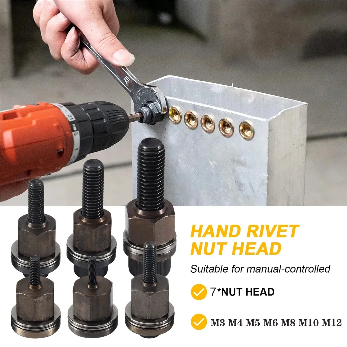 Portable Rivet Nut Gun Set (M5/M6/M8) - Manual Riveter Tool with Nuts for Quick Installation, Metalworking & Machinery Repairs