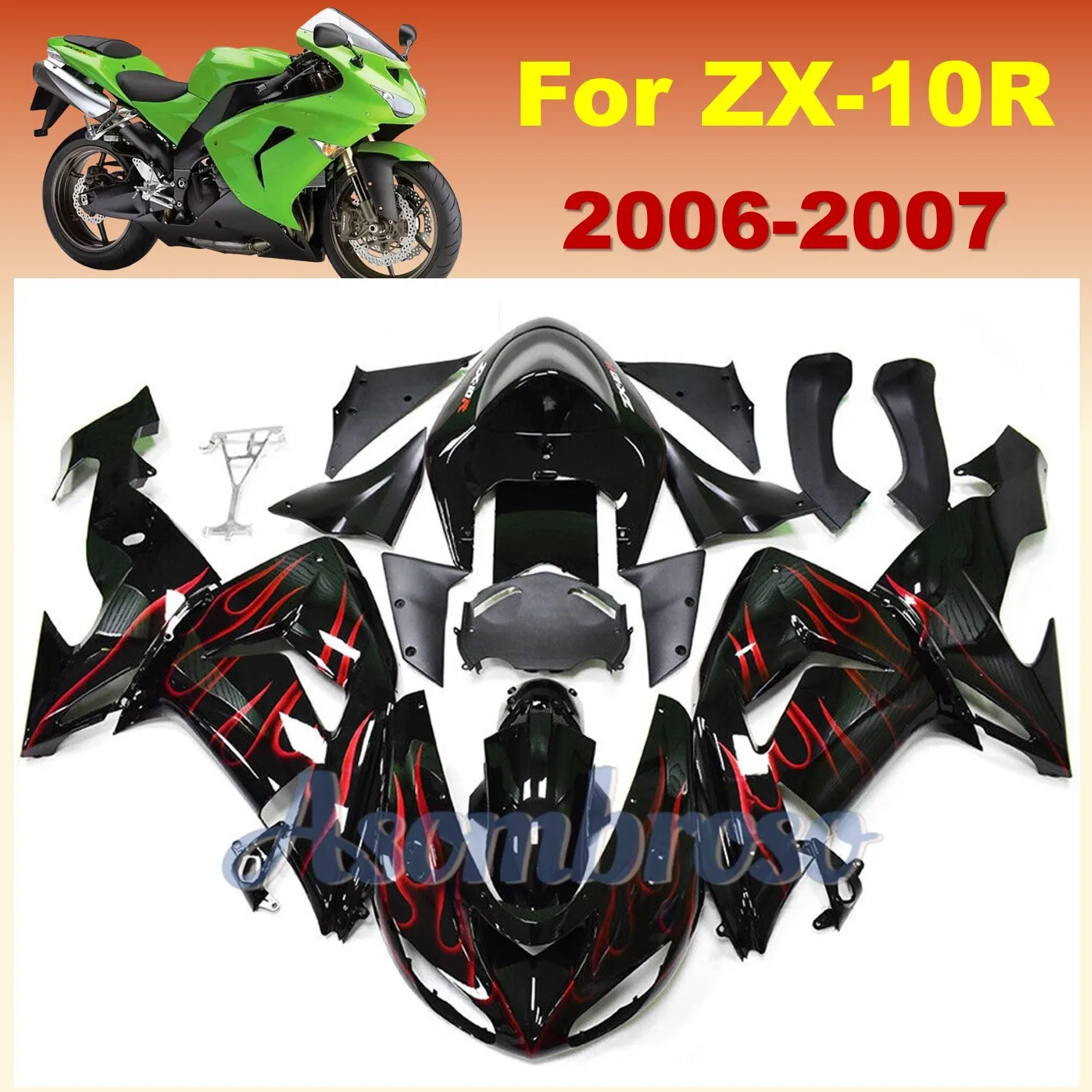 Red Flame Bodys Fairing Kit For Ninja ZX10R 2006 2007 ZX1000D ZX-10R zx 10r Motorcycle Accessories  ABS Plastic ZXMTs