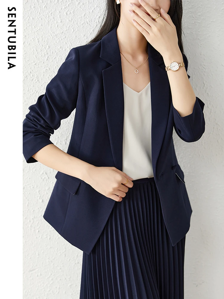 SENTUBILA Women Elegant Blazer Suit Set 2024 Spring Two Piece Outfits Blazer Pleated Skirt Office Business Work Wear 123Z43884X