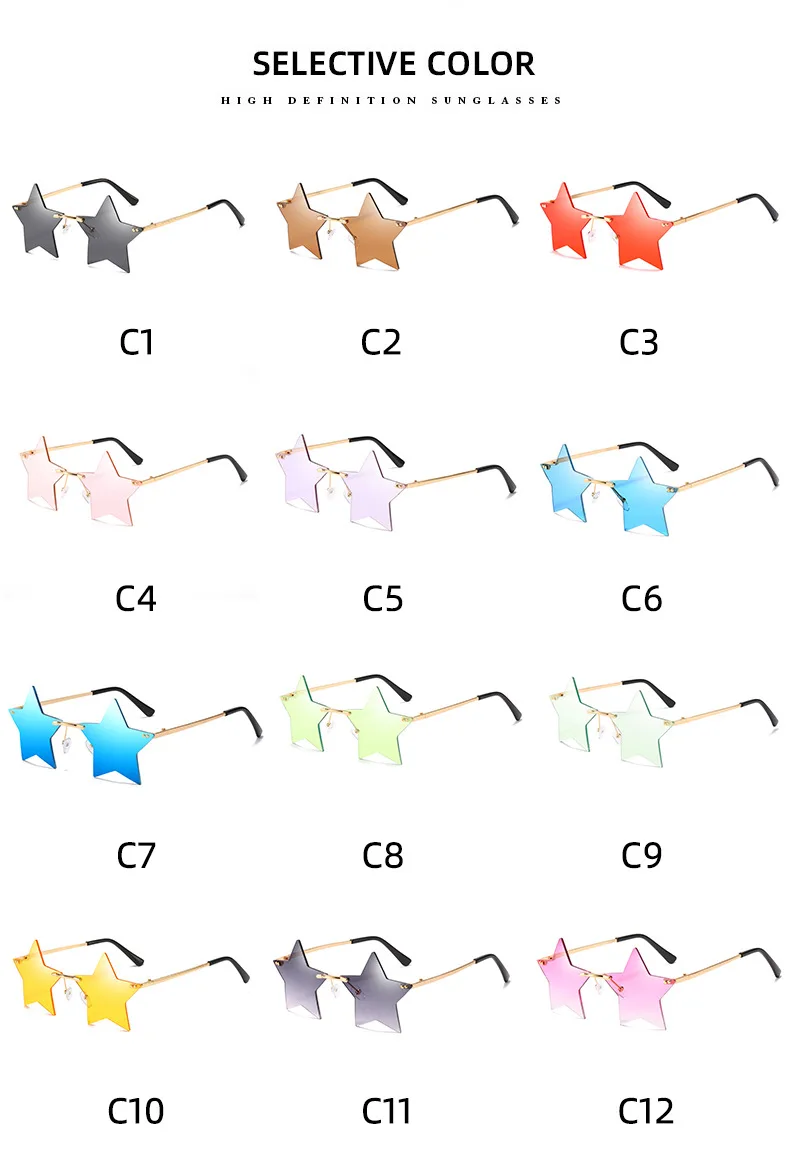 Randlose Sternform-Sonnenbrille, trendige Sonnenbrille für Damen und Herren, Partybrille, lustige Pentagramm-Brille, Weihnachten, Weihnachtsdekoration – Detail 6