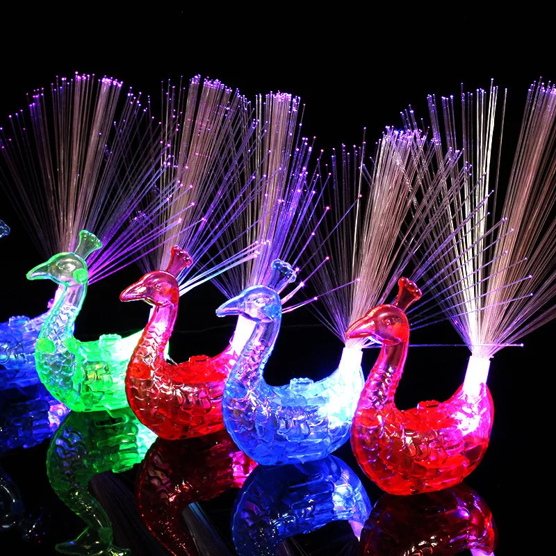 Flashing Finger Peacock Fiber Optic Light Glowing Peacock Open Screen Optic Light Kids Luminous Toys LED Finger Light Decor