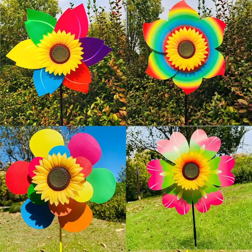 Mulino a vento girasole multistile PVC diametro 36 cm palo in piedi prato fiore girandola girasole rotante