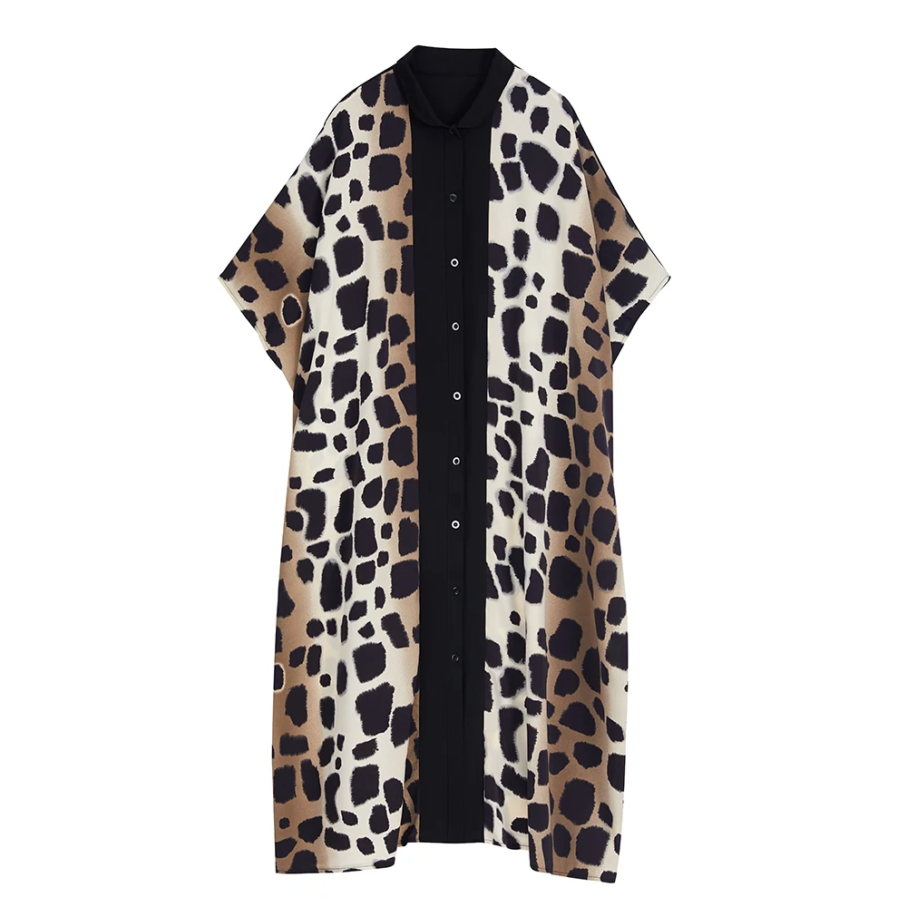 Estate Nuovo plus Size Faion Print Long irt Dr Color Blo Cardigan aperto da donna Taglia maggiorata Fibra di poliestere rotonda Ne