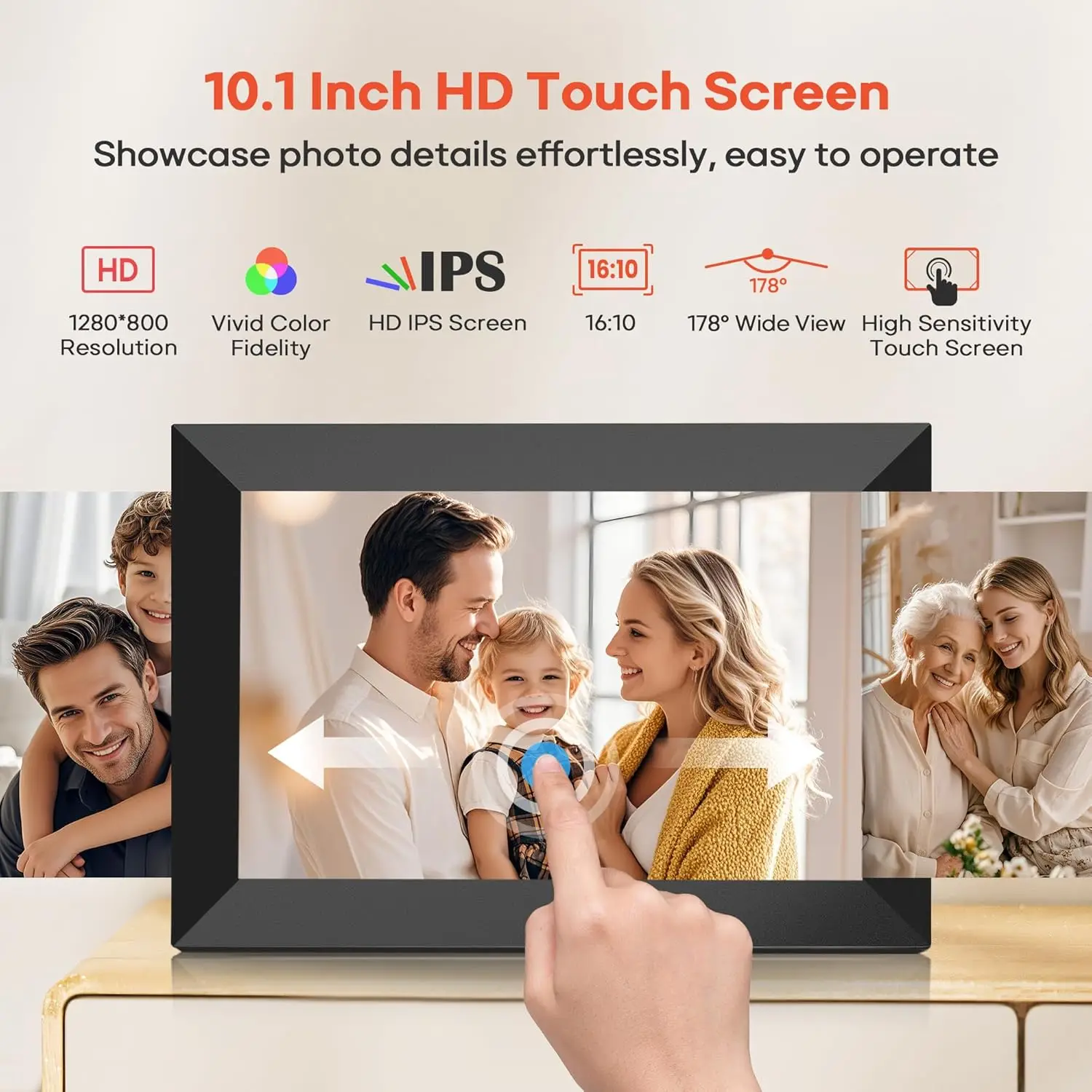 

WiFi Memory Picture Frame 10.1 Inch 16GB/32GB Frameo Smart Digital Snap Frame with 1280x800 IPS HD Touch Screen Wall Mountable