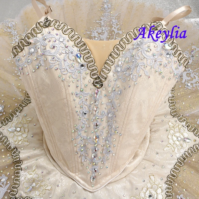 Paquita ballet tutu beige competition professional adult costumes Split classical pancake tutu ballet Pale Gold 11 layers JN0490