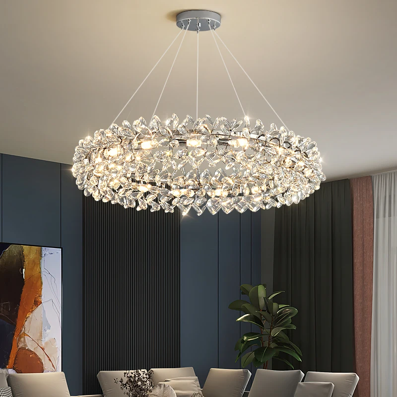 Floral Home Decoration Living Room Crystal Chandelier Modern French Light Luxury High-End Bedroom Dining Room Lighting Fixture