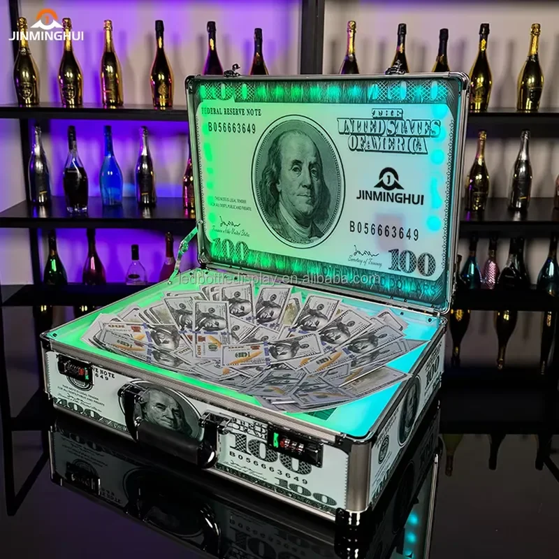 Customized Logo KTV Bar Briefcase/Suitcase VIP Service Wine Box with USD Dollar Theme for Nightclub Advertising Light Boxes