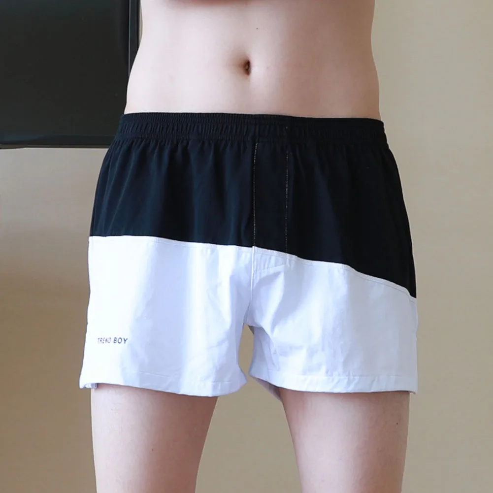 Mens Sexy Colorblocking Boxer Briefs Middle Waist Underpants Loose Panties Home Wear Casual Shorts Breathable Underwear