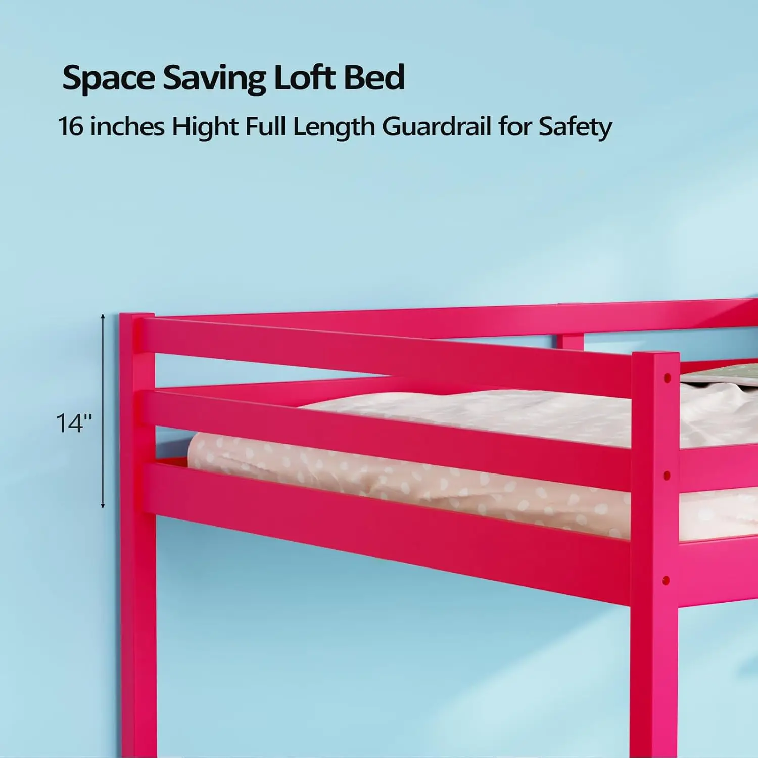 47'' Tall Junior Low Loft Bed with Stairs, Solid Wood Bed Frame Twin Size Princess Bed for Adults, Kids and Young Teens,