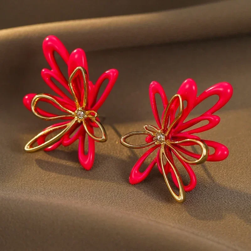 Trendy Jewelry Hot Selling Sweet Coating Flower Earrings For Girl Women Party Gifts Delicate Design Fine Accessories