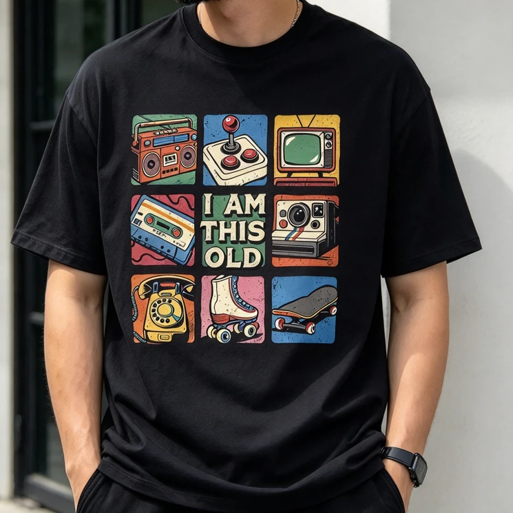 Vintage Retro Tech Graphic T Shirt for Men I Am This Old Old School Game Roller Skate Print Tee Casual Streetwear Cotton Y2k Top