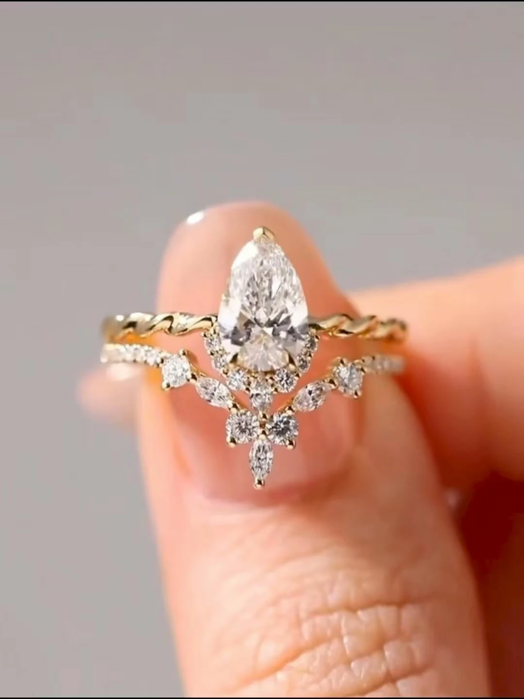 

Toi et Moi Marquise Cut CZ Ring Set in Solid 9K Gold or S925 Silver, Stackable Bridal Wedding Gift for Women, Custom Made