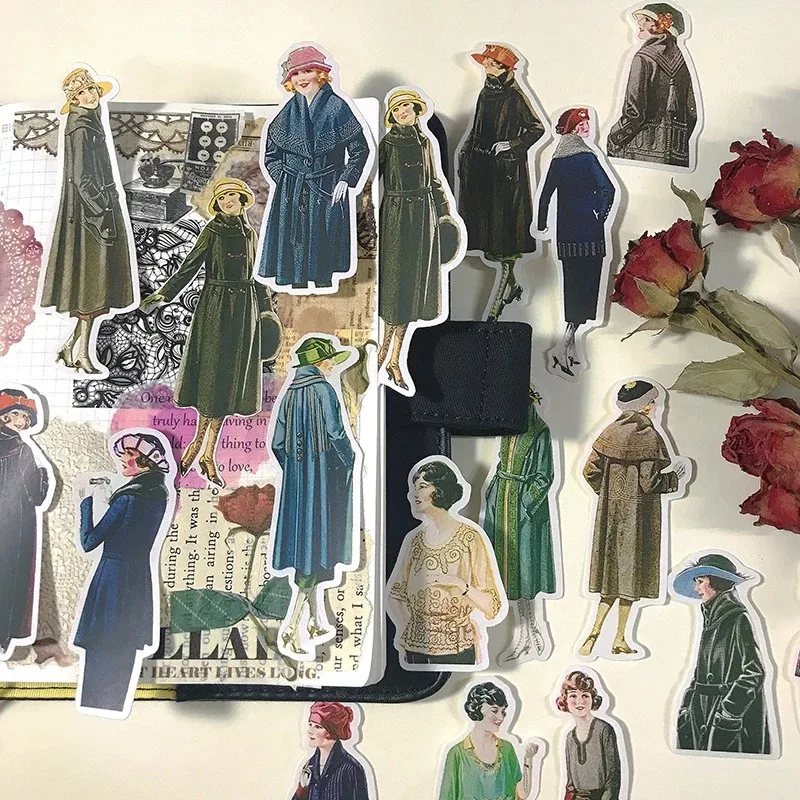 Stickers 25pcs Light Retro Salt Hand Account Material Stickers Vintage European Girls Noble Characters Kids Toys Waterproof view 4