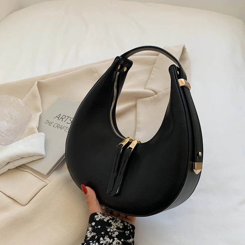 Luxury Half-moon Underarm Bag for Women PU Leather Shoulder Bag Autumn Winter Crossbody Bag Fashion Armpit Handbag and Purse