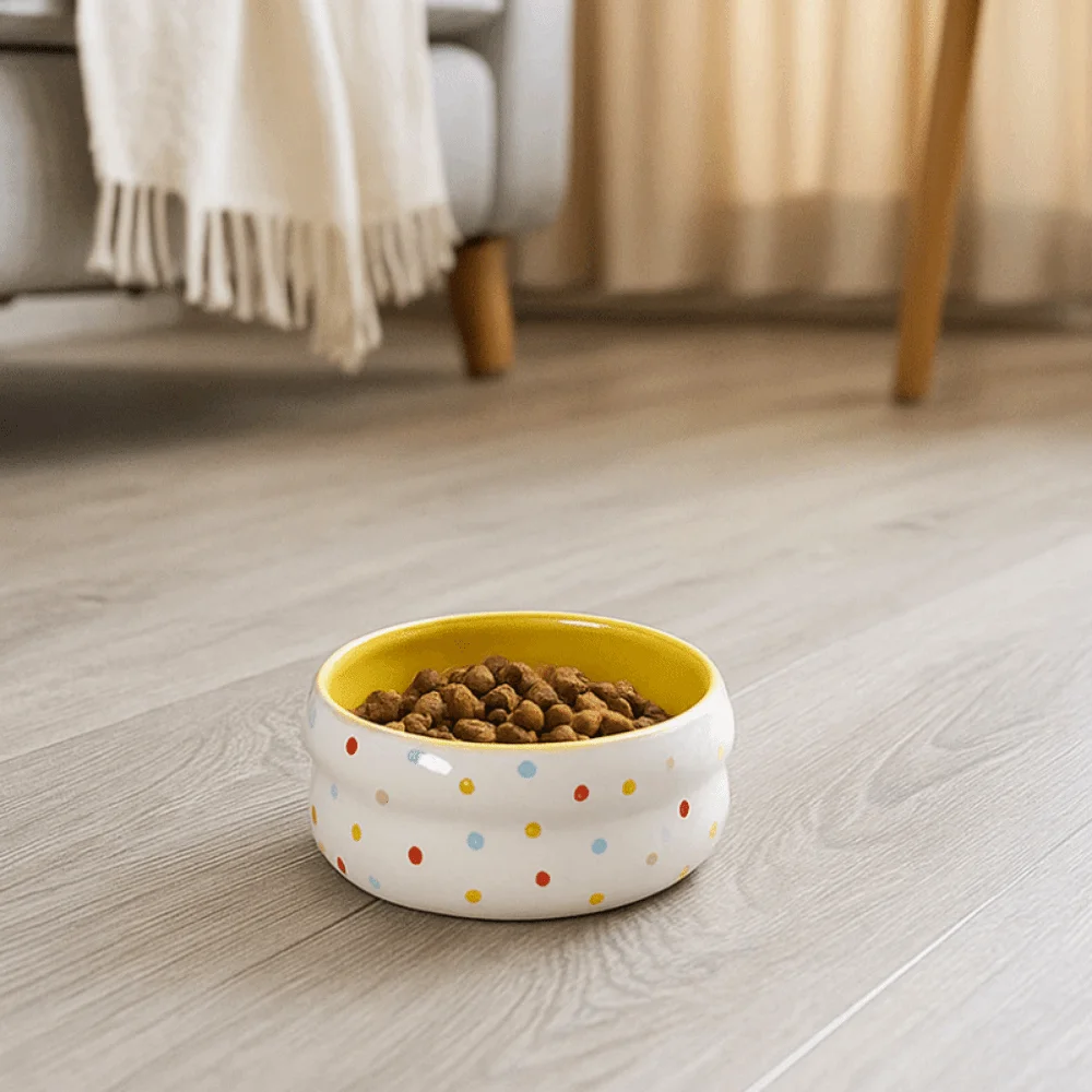 

Easy Clean Wide Mouth Ceramic Cat Bowl Donut Shape Cartoon Pet Food Bowl Anti-Tip Heavy Base Dog Food Bowl Pet Households