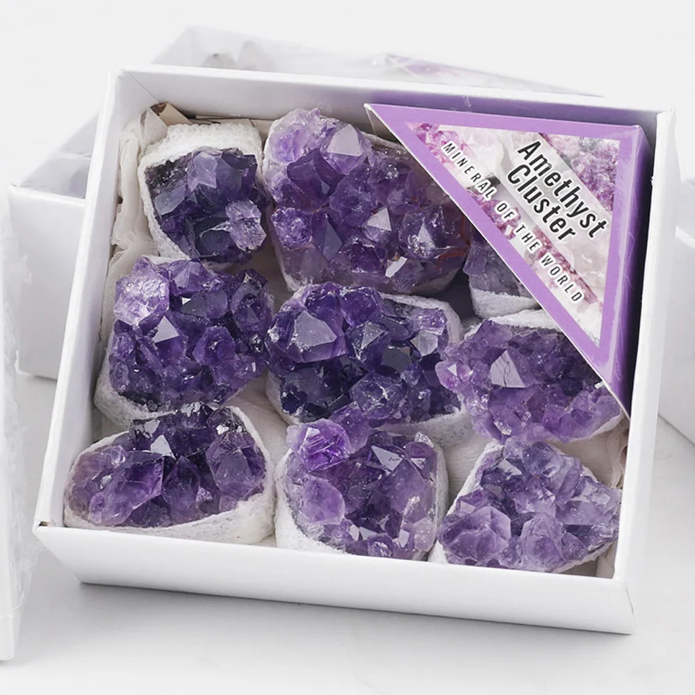 

1 Set Natural Amethyst Clusters Premium Crystal Gift Box Raw Amethyst Rock Healing Crystals Meditation Chakra Decoration