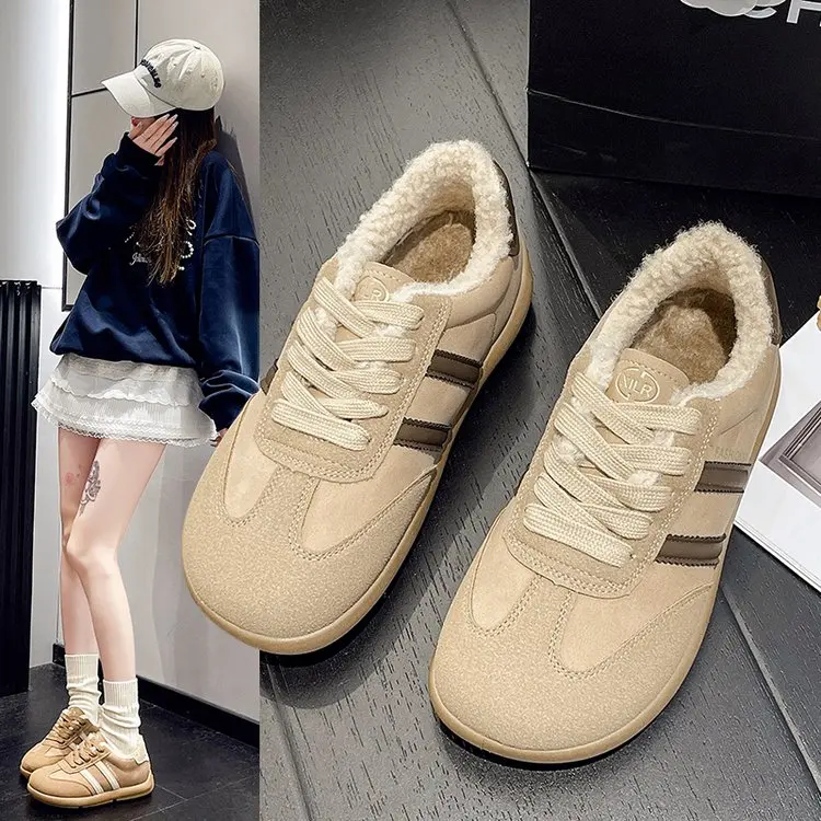 2024 New Winter Cotton Shoes for Women with Velvet Casual Thick Sole Retro Warm Thick Cotton Shoes