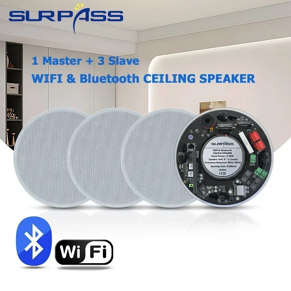 Home 4pcs wifi ceiling speakers Bluetooth  Theater Recessed Speaker Built-in Class D Digital Amplifier Indoor Audio Sound System