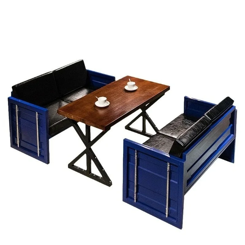 American sofa bar booth cafe studio container retro wrought iron sofa table and chair combination