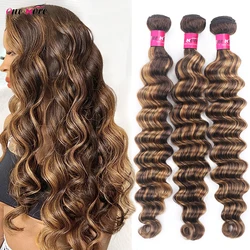 4 27 Highlight Loose Deep Wave Bundles 30 32 Inch Honey Blonde Brown Colored Human Hair Weave Bundles 1 3 4 PCS Bundles Deal