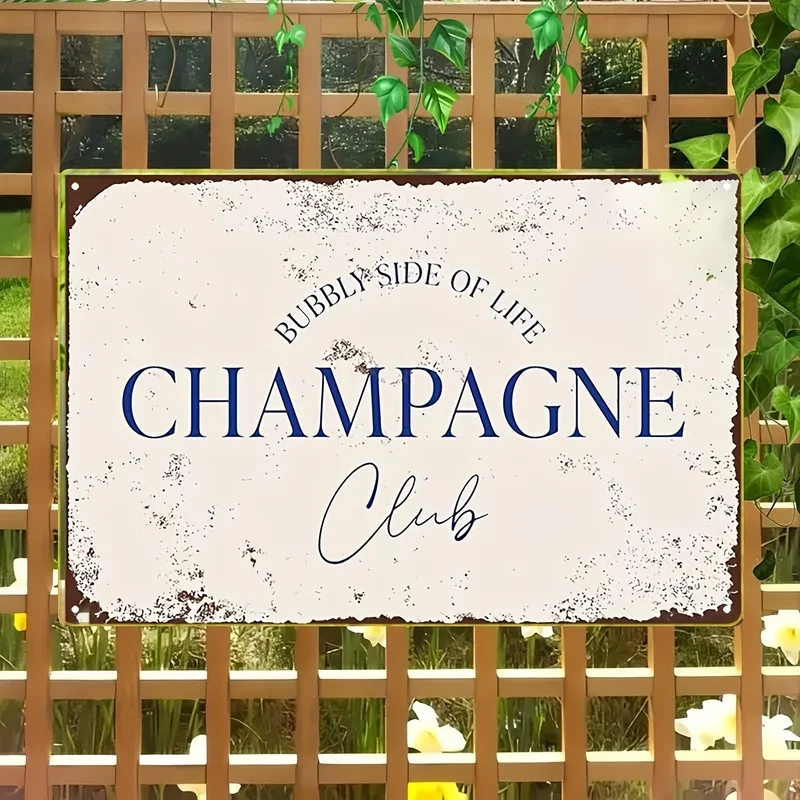 2D Flat - Metal Plaque Easter, Vintage BUBBLY SIDE OF LIFE CHAMPAGNE CLUBS Metal Wall Sign- Plaque Suitable For, Bar, Champagne