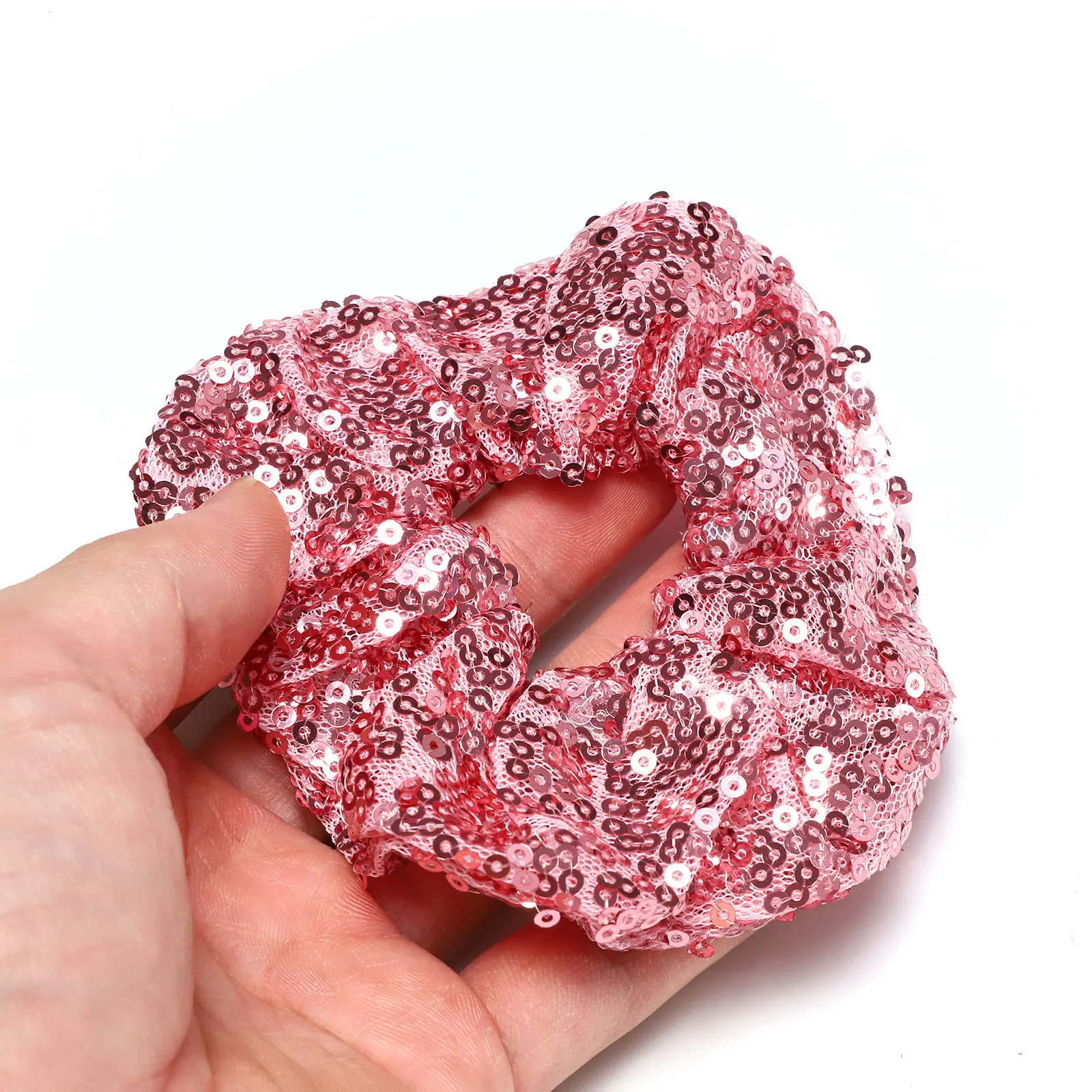 Kids Girls Shiny Sequins Hair Band Headwear Ruffled Scrunchie Hairband Elastic Ponytail Holder Accessory