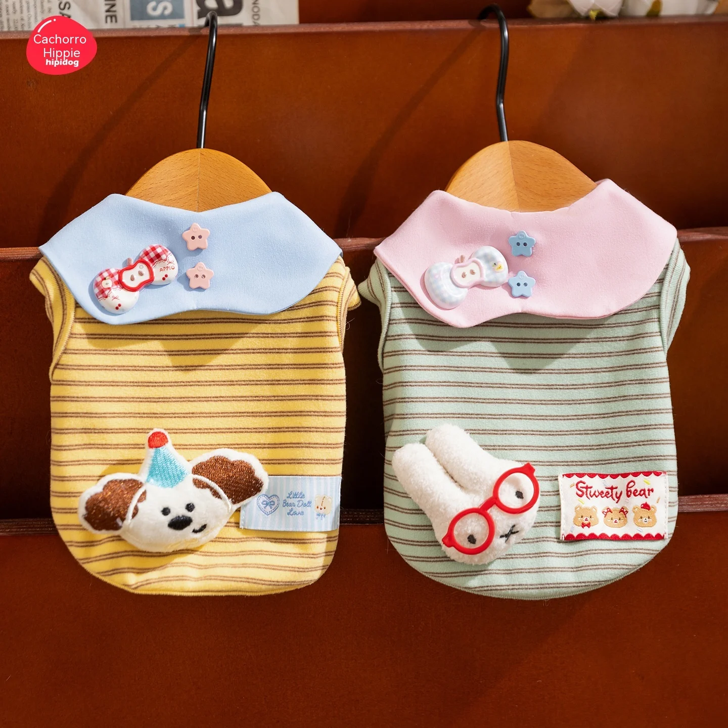 Roupa para cachorro, roupa para animais de estimação, roupa para cachorro de algodão fino respirável listrado, colete 3D com estampa de boneco, roupa de verão para cachorro pequeno e médio.