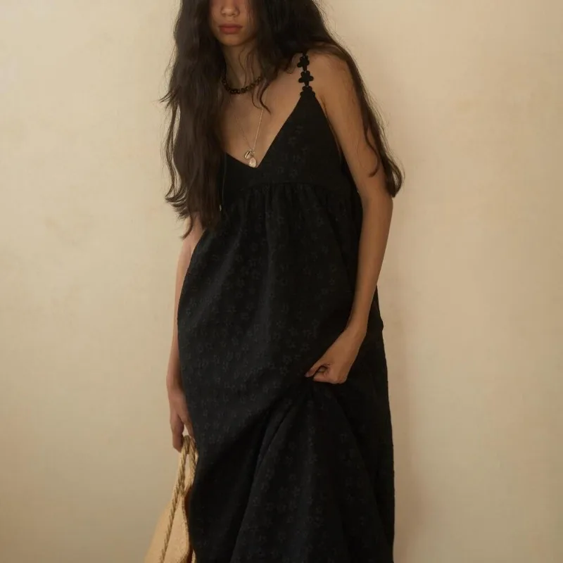 Verão feminino sexy sem costas longo vestido de baile 100 algodão flor estilingue profundo decote em v solto maxi vestido de verão feminino 2025