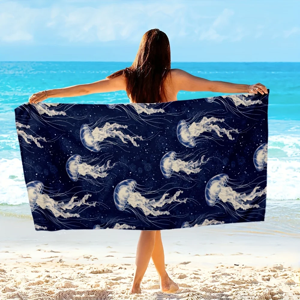 1Pc Ocean Jellyfish Microfiber Beach Towel 2D Flat Printed Waterproof Sandproof Bath Towel Outdoor Surf Beach Holiday Travel