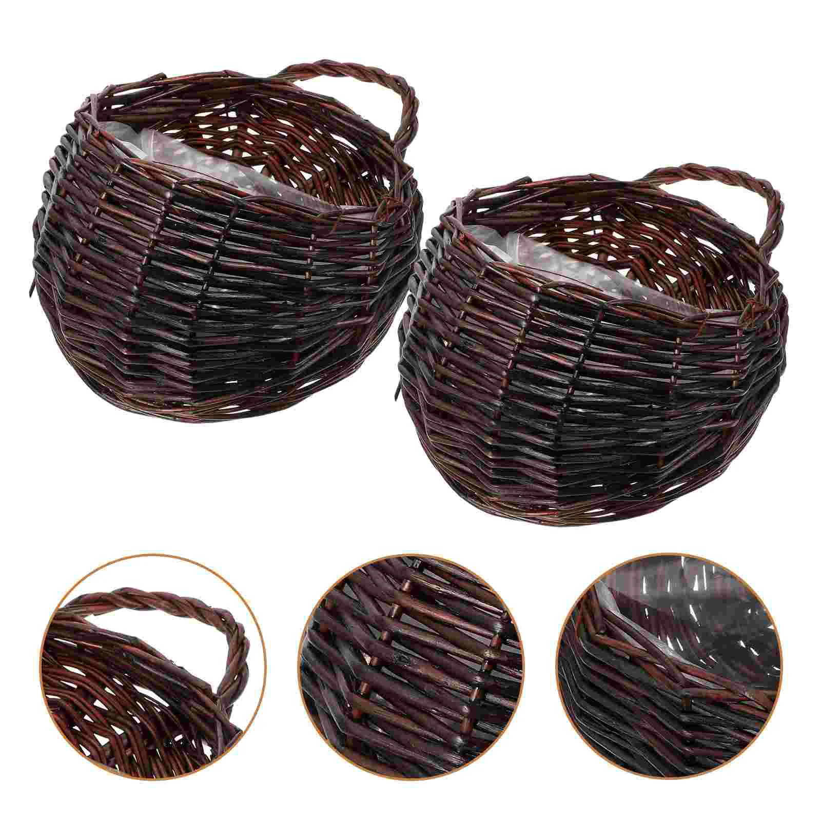 2 Pcs Wall Hanging Rattan Flower Basket Woven Pot Outdoor Planters Wicker Pots Baskets Bathroom Storage for Container