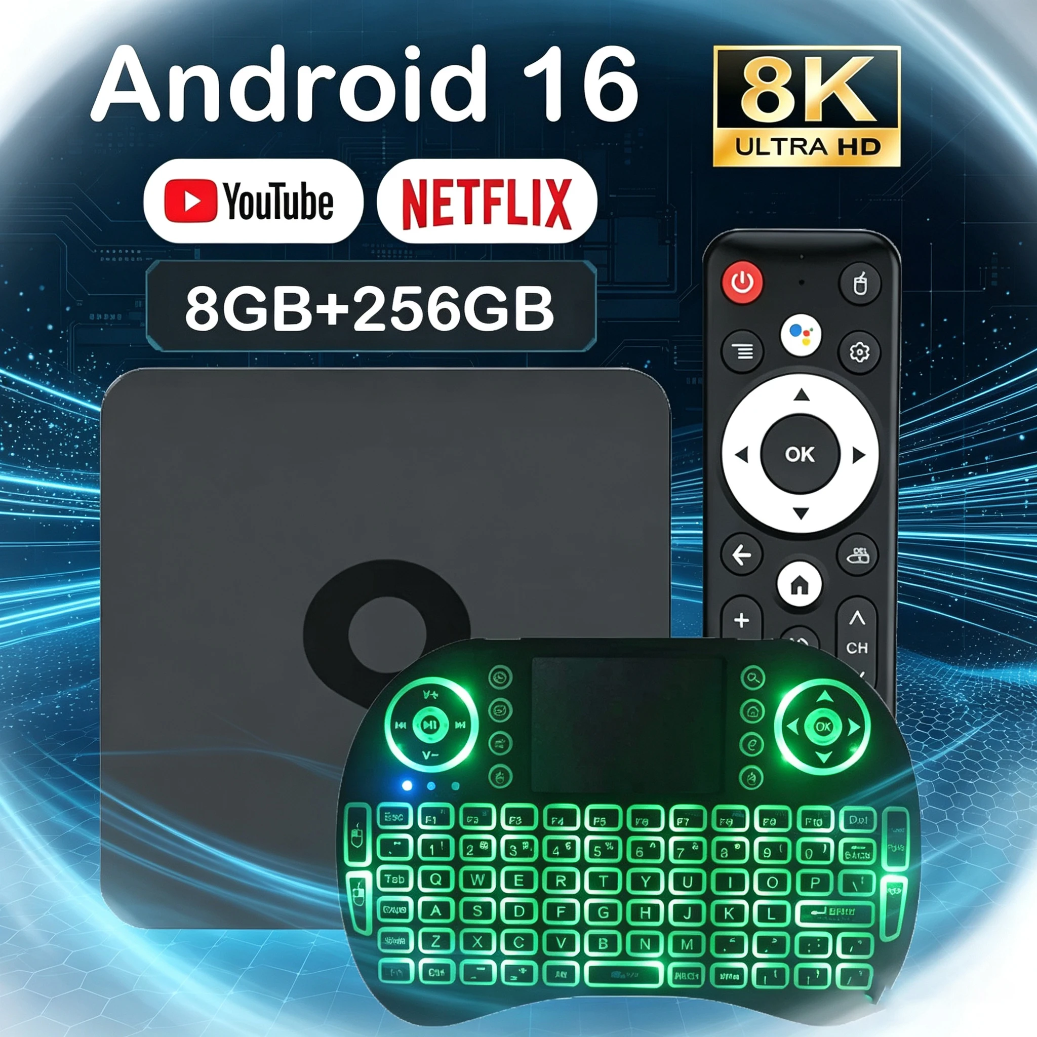 Smart TV Box Android16 8GB+256GB Allwinner H313 WiFi6 Google Assistant 8K Video Bluetooth6.0 Media Player Very Fast Set Top Box