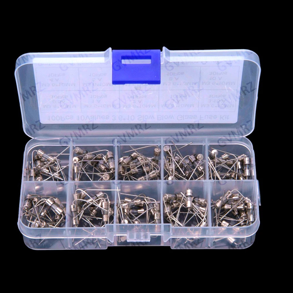 10Values ​​100PCS 0.5A 10A 3.6x10mm Leaded Glass Fuse Tubes 0.5A/10A Straight Through-hole 250V Kit