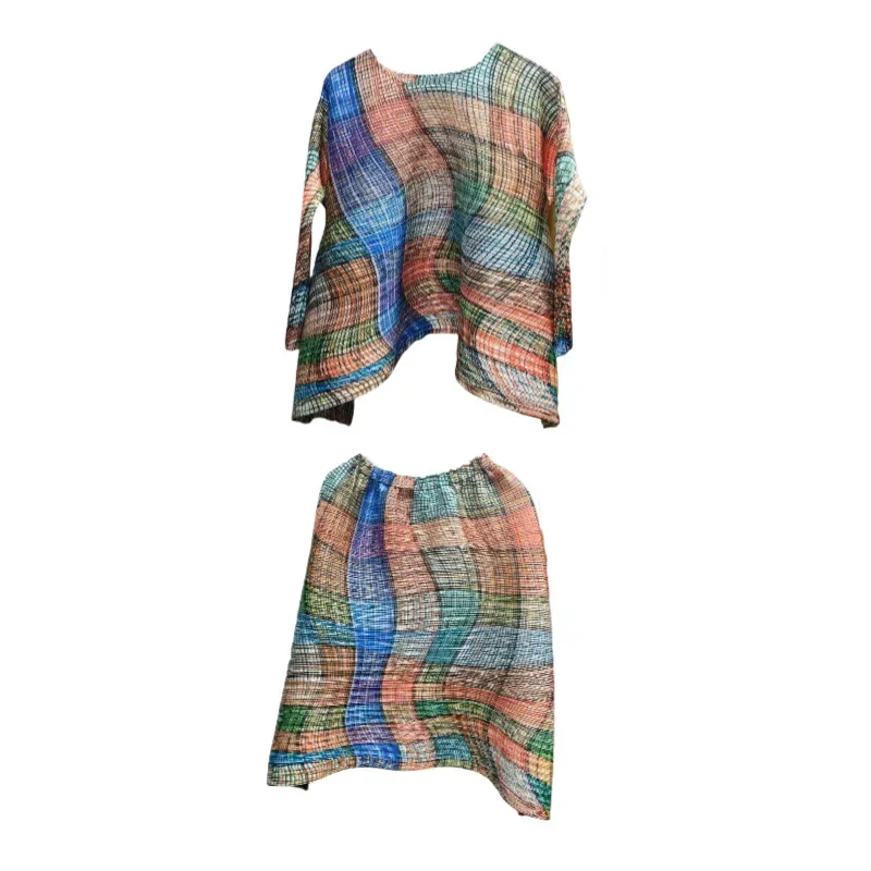 2026 Spring New Pleated Women Set Round Neck Long Sleeve Design Series Commuter Loose Plus Size Fashion Female 2-piece Set