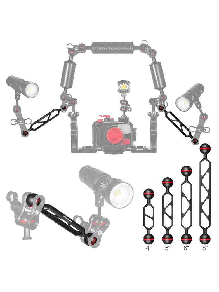 Connecteur de système de lumière de plongée à Double bras, Extension de tête sphérique de 1 pouce pour plateau de caméra, lampe de poche vidéo, torche de plongée, support Lihgt