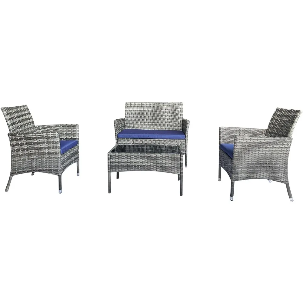 

4 Piece Wicker Patio Furniture Set, Patio Set with Comfortable Cushion,Garden Pool Backyard Patio