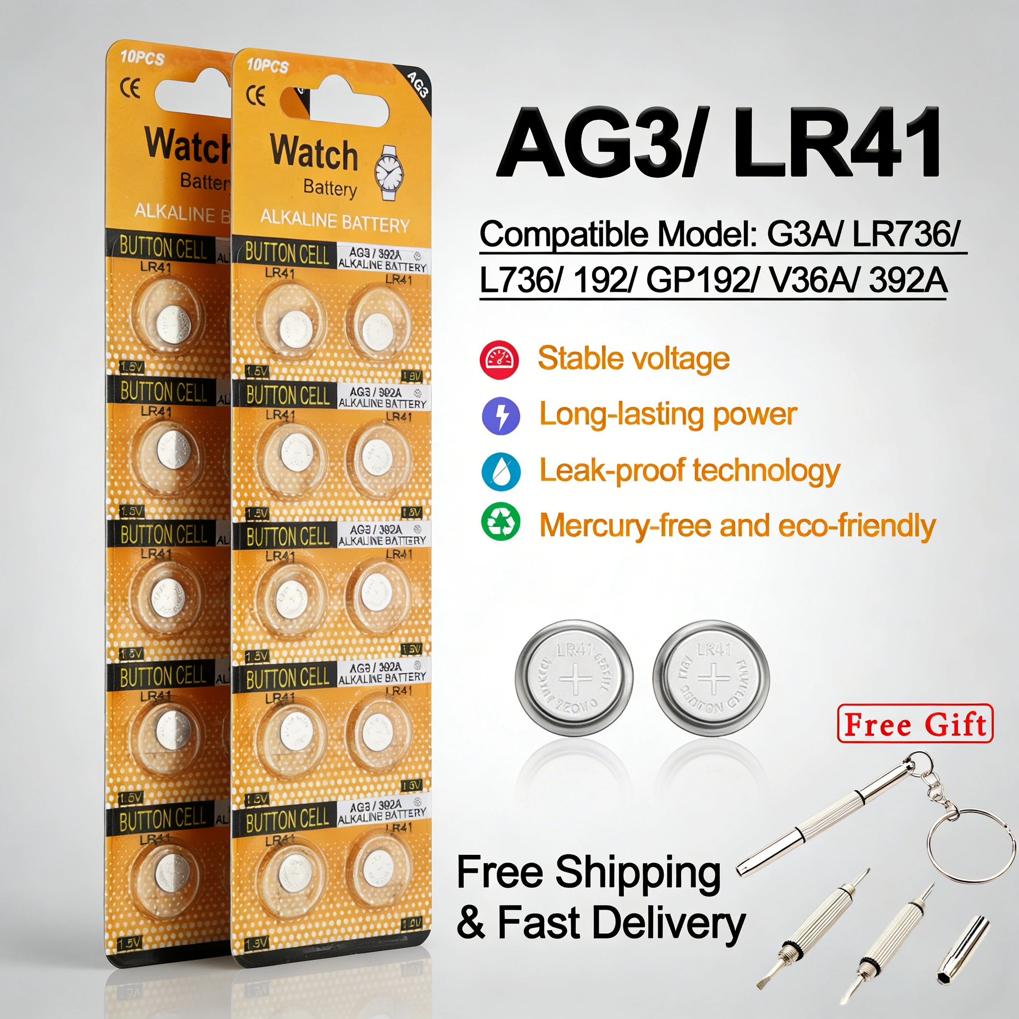 

10-100PCS Premium AG3 LR41 1.5V Button Battery Replace 392A G3A 192 GP192 Coin Cell for Digital Thermometer & Watch