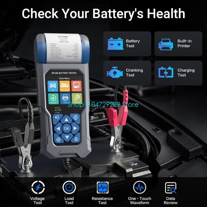 D8KE 6V 12V 24V Battery Diagnostic Tool with Color Screen for Starting System Checks