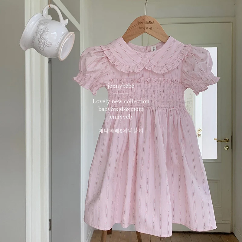 2024 New Summer Kids Princess Dresses Short Sleeved Cotton Print  Infant Baby Romper Baby Girl Party Dress Sister Dress