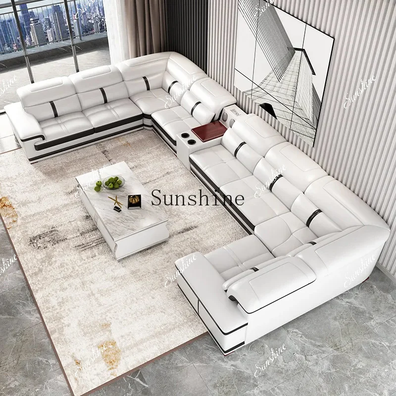 Leather sofa, modern simple and multi-functional intelligent storage concubine U-shaped large apartmentM