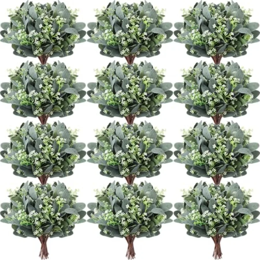 

Pcs Artificial Greenery Eucalyptus Stem Artificial Mixed Eucalyptus Stems Leaves Bulk with White Seeds Silver Dollar Faux Green