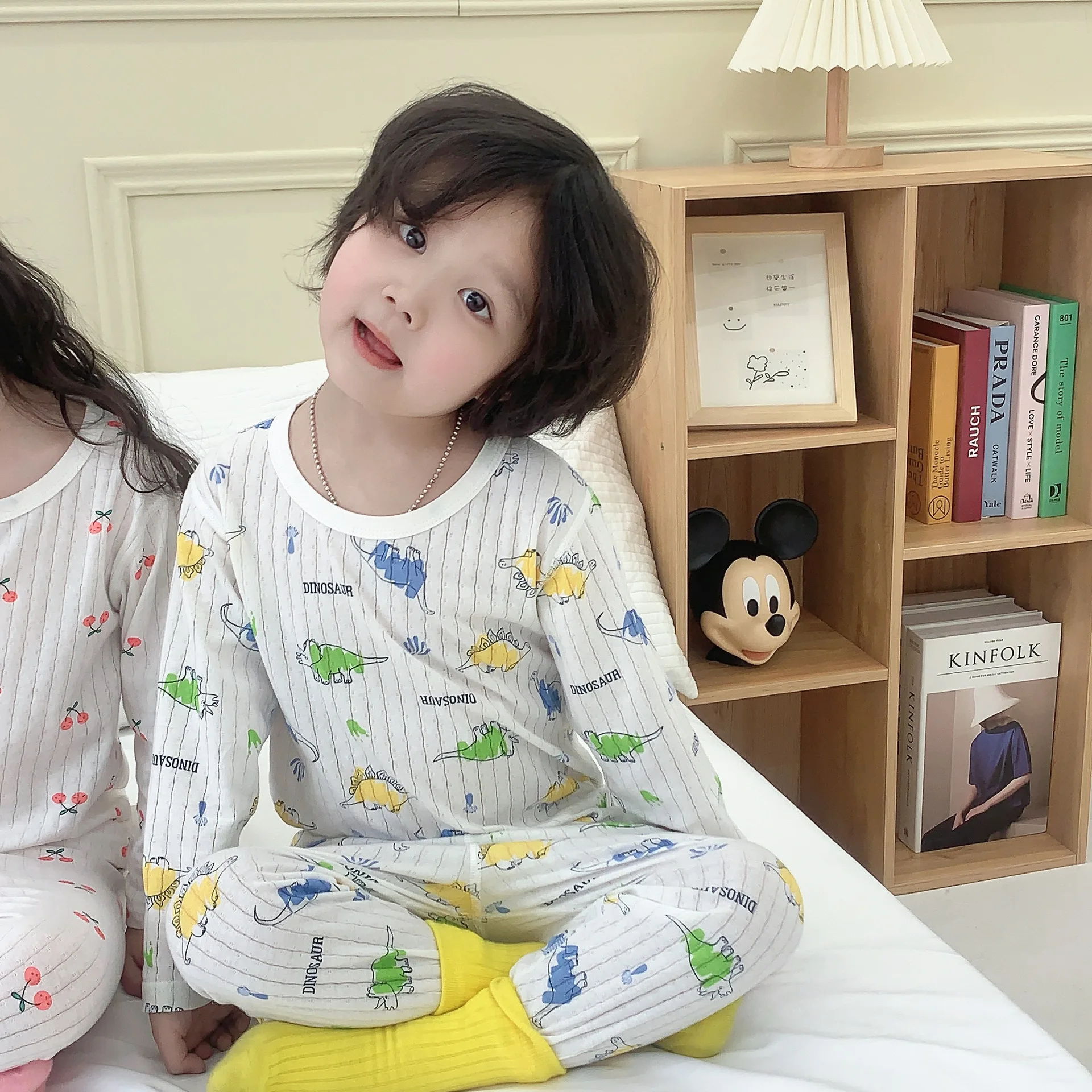 Summer thin children's pajamas cotton air conditioning clothes for boys and girls baby long-sleeved home clothes set