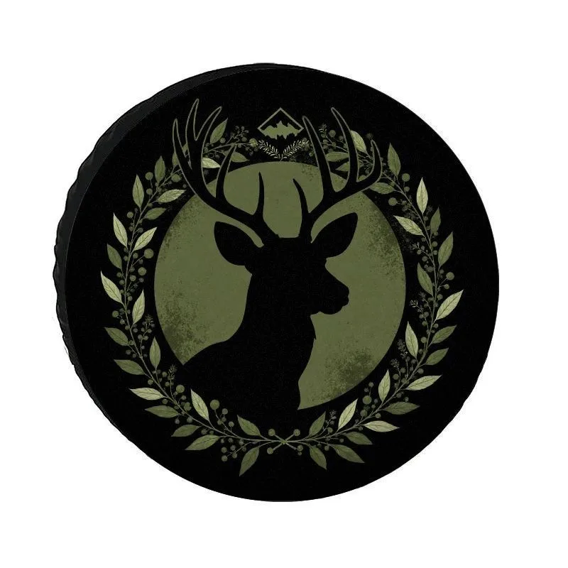 Vintage Deer Antler Mountain Wreath Spare Tire Cover for  SUV RV Durable Polyester Dustproof Sun-Resistant