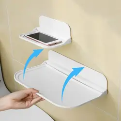 Mensola pieghevole montata a parete per risparmiare spazio, portaoggetti pieghevole, supporto per telefono senza punzonatura, vassoio portaoggetti per router WiFi, organizer per il bagno