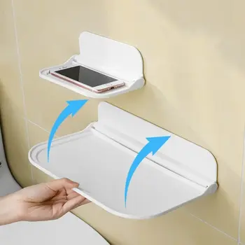 Katlanır duvara monte raf tasarruf alanı katlanabilir depolama rafı yumruksuz telefon tutucu Wifi yönlendirici depolama tepsisi BathroomOrganizer