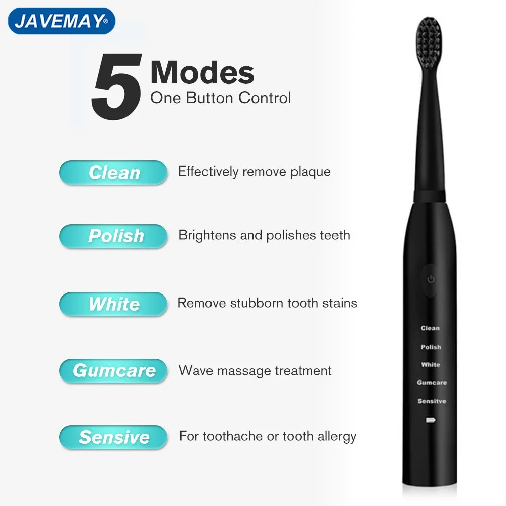 Super Sonic Electric Toothbrush - Whitening IPX7 Waterproof - USB Charging - Replaceable Brush Heads