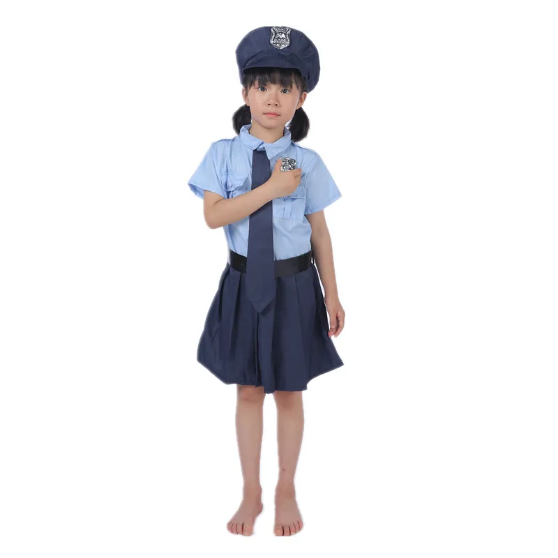 Police Officer Costume for Girls Halloween Cop Skirt Pretend Play Outfits Girls Police Costume Policewoman Play Dress Dress Up