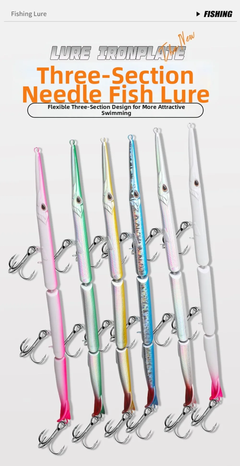 27 cm langer, mehrteiliger Bleistiftköder mit Dreifachhaken-System, 32 g Gewicht, mehrteiliger Angelköder, sinkend, bionische Haut – Detail 2