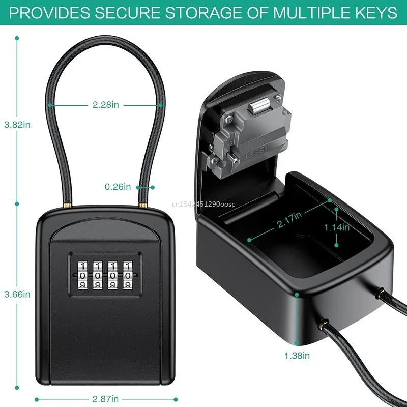 Key Lock Box 4 Digit Combination Key Safe Box Waterproof Key Storage Lock Box with Removable Chain  Security Anti-theft