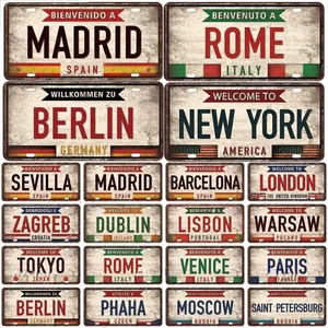 Vintage Berlin Madrid New York Paris Country City Style Tấm kim loại Tín hiệu người đàn ông Homem Cave Bar Club Trang trí áp phích 10 Tháp bán hàng chính Pen Eiffel - №2