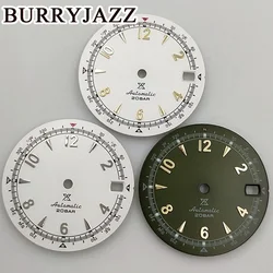 BURRYJAZZ 28.5mmNo Logo NH35 Watch Dials Green White Dial Green Luminous Fit 3 O'clock 3.8 O'clock Case Crown